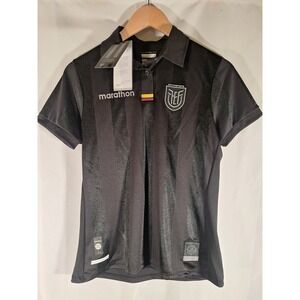 Marathon Ecuador FEF Soccer Jersey Mens Small Black Tonal Stripe Polo NWT